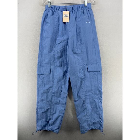 WILO THE LABEL Pants XS Parachute Cargo Nylon Elastic Waist Blue NEW - Picture 1 of 15